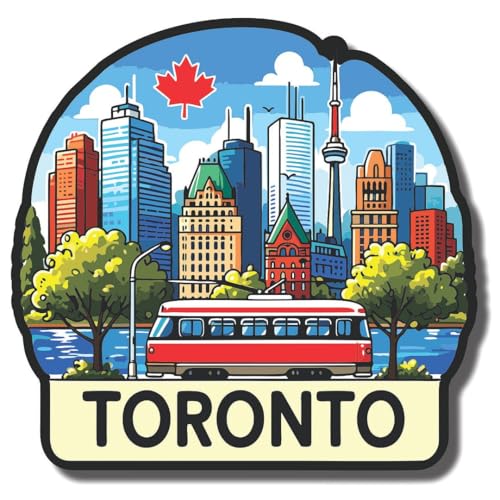 Image of CVANU Toronto Country Landmark Theme 2pcs MDF Fridge Magnet - Wooden Travel Souvenir Refrigerator Decorative Collectible Magnet
