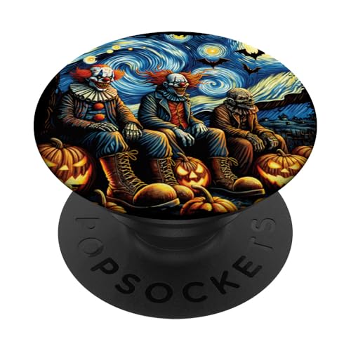 Van Gogh Noche estrellada payasos aterradores Halloween otoño calabaza PopSockets PopGrip Intercambiable