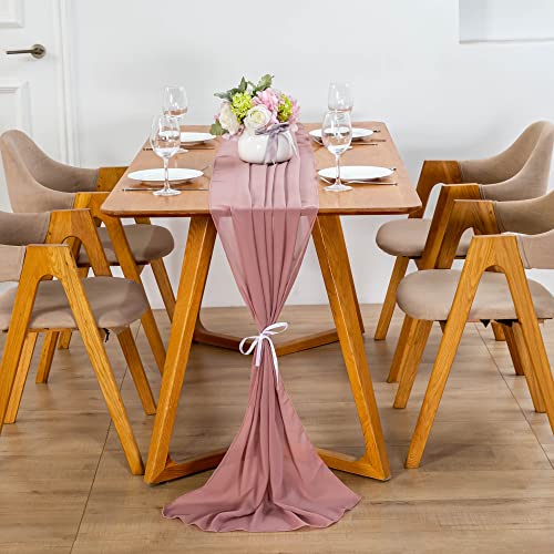 Yeahshion 2 PCS Chemin de Table en Mousseline de Soie Rose 70 * 300 cm, Chemin de Table Romantique pour Décoration de Maison, Mariage, Baptême, Banquet, Fête, Anniversaire Cover