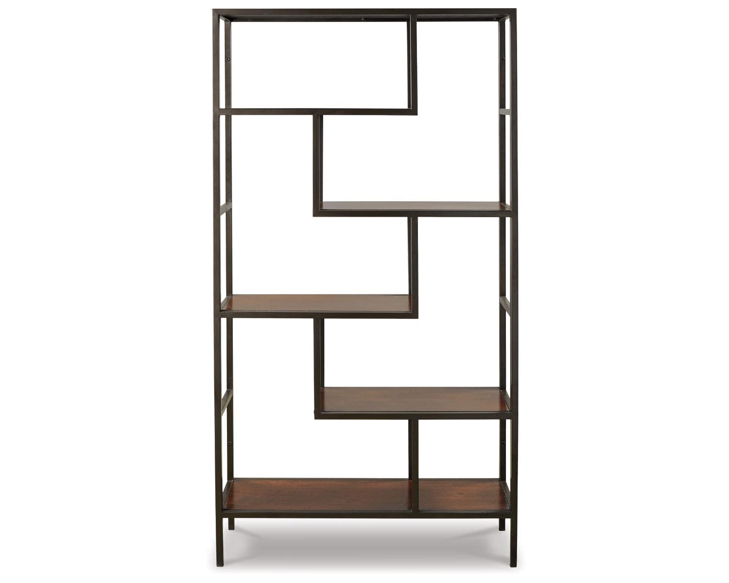 Signature Design by Ashley Frankwell Industrial Geometric 5 Shelf Bookcase, Brown and Black