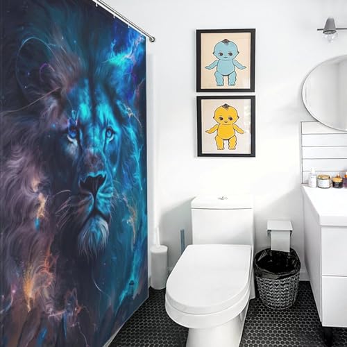 Rideau de douche lion céleste bleu imperméable en tissu polyester lavable de 183x183cm