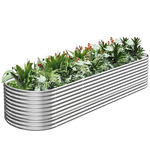 FRIZIONE Cama de jardín elevada de 12 x 4 x 40.32 pulgadas, para exteriores, maceta elevada para hierbas, verduras, color plateado