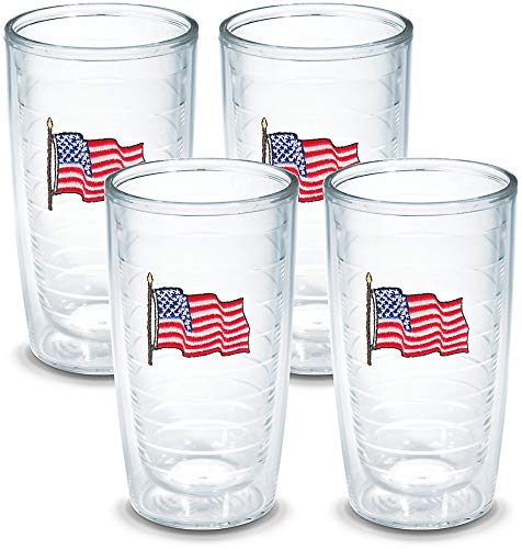 Tervis American Flag Made in USA Double Walled Insulated Tumbler Travel Cup Keeps Drinks Cold & Hot, 16oz 4pk, Classic