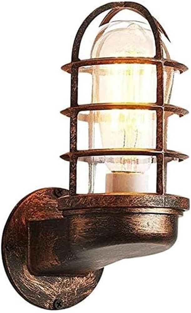 Applique Murale Industrielle en Bronze Antique avec Cage en métal et Abat-Jour en Verre E27 pour Balcon, Jardin, terrasse, Villa Victoria Iron Art