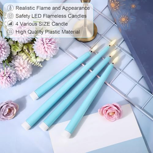 Image of Rossesay 24 Pcs Flameless LED Taper Candles Battery Operated Candle 8.5 inch, 9.65 inch, 10.8 inch, 12.8 inch Flameless Candlesticks Flickering for Christmas Church Wedding Indoor Decoration(Classic, Turquoise)