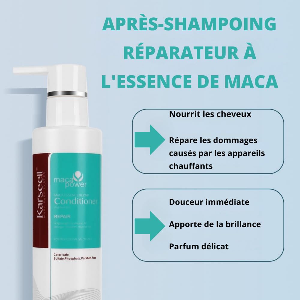 Karseell MACA CARE SYSTEM Coffret Shampooing Volumisant + Après-Shampooing Réparateur Huile d’Argan Panthénol Volume Réparation Hydratation Cheveux Fins Secs Abîmés Sans Sulfates ni Parabènes 200ml x2