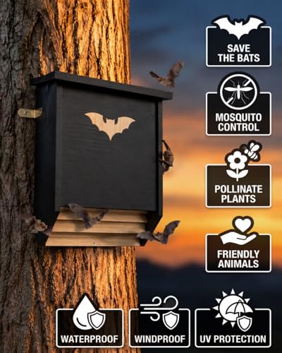 Image of Bat Houses, Weatherproof Two Chamber Bat Box for Outdoors