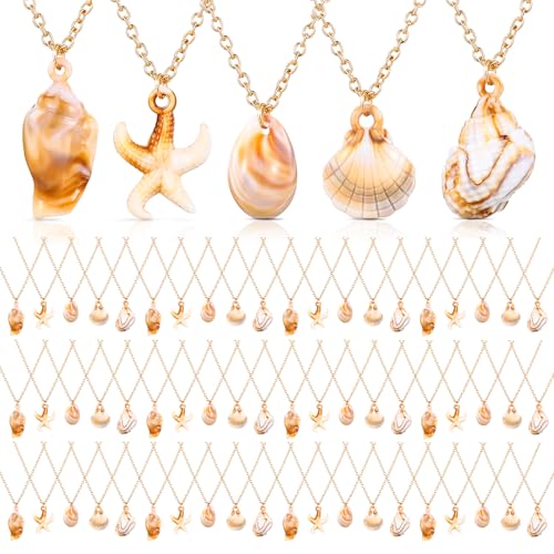 Tondiamo 50 Pcs Natural Seashell Necklace for Women Scallop Conch Pendant Ocean Handmade Jewelry Gift Sea Shell Necklace with 18.9