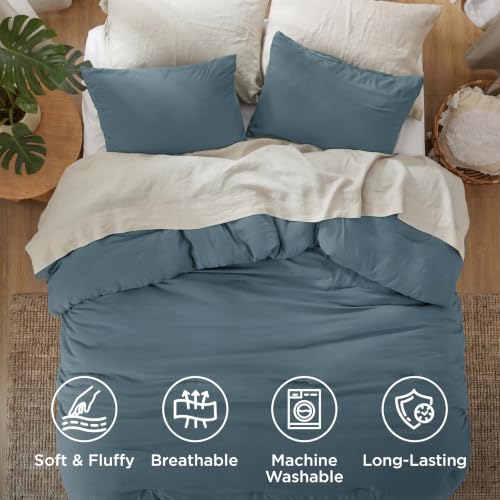 Image of Bedsure Super King Plus Comforter Set, Slate Blue Soft Prewashed Bedding for All Seasons, 3 Pieces GentleSoft Bed Set, 1 Lightweight Comforter (128 inchx120 inch) and 2 Pillowcases (20 inchx36 inch)