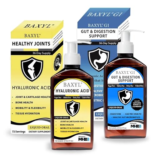 BAXYL & BaxylGI Bundle Pack - (6 fl oz Each) - Hyaluronic Acid Joint Supplement & Hylarunonan Amaferm Prebiotic Digestive Supplement.