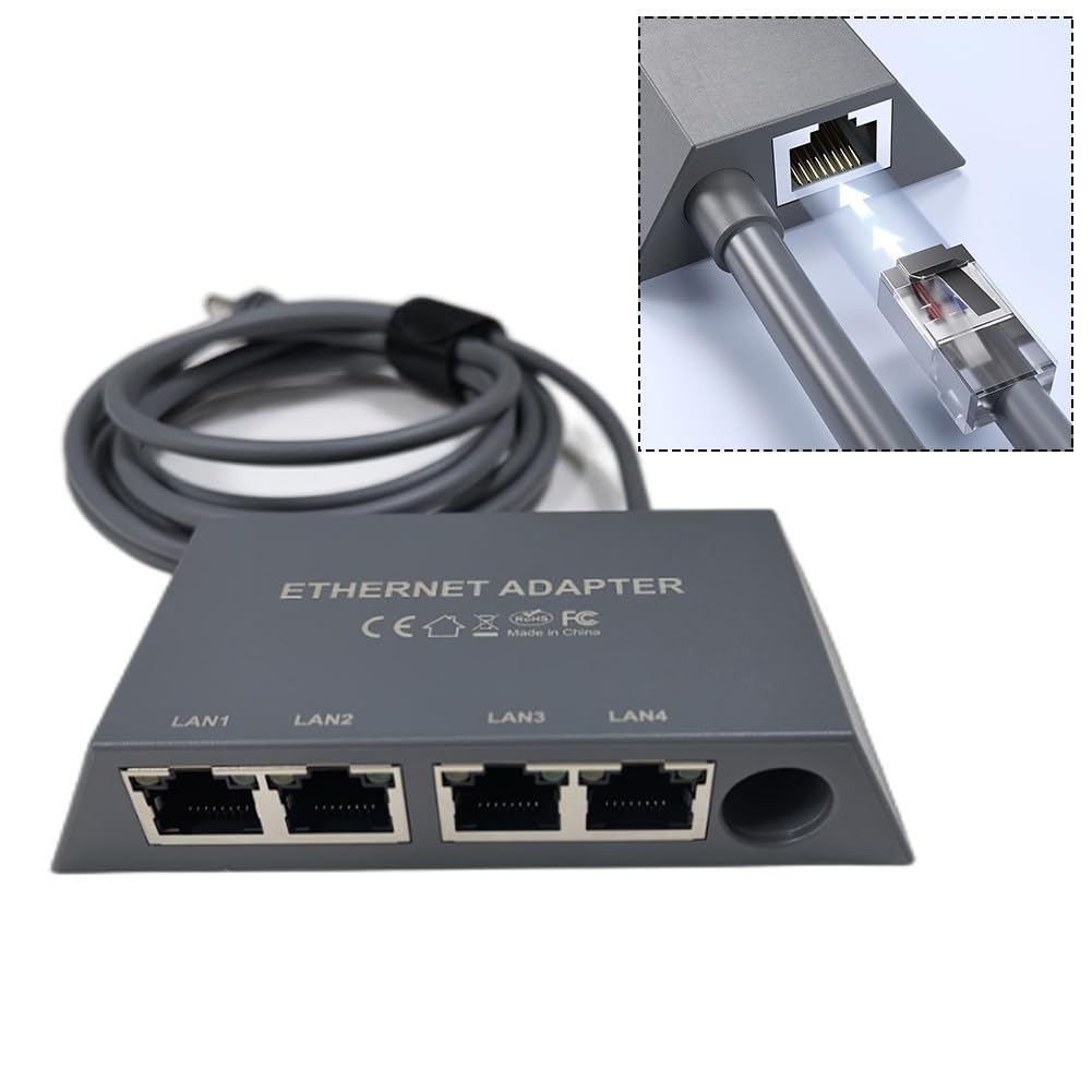Adattatore Gigabit Ethernet a 4 porte per Starlink Gen 3 e Mini, splitter di rete RJ45 con cavo da 0,5 m, Plug and Play per router, PC, console di gioco, grigio