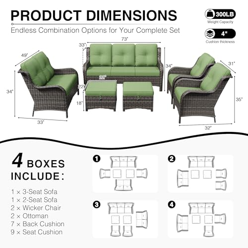 Image of Joyside 6 Piece Wicker Patio Furniture Set, Rattan Patio Chairs with High Back, Deep Seating, Wide Armrest, Thickened Cushions, Outdoor Furniture for Deck, Porch Use