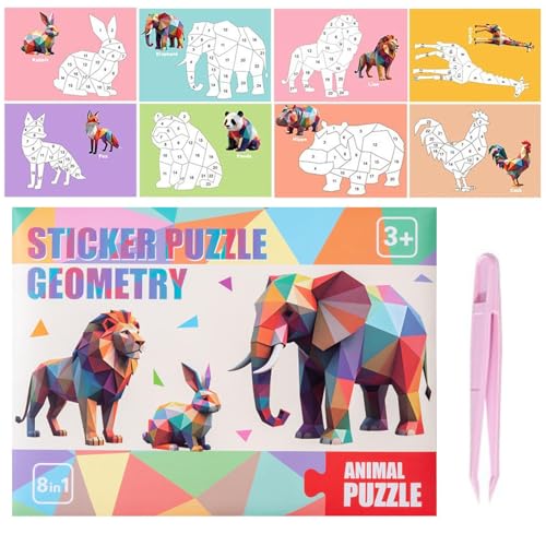 Graffitis Colorés Stickers Book, Safari Livre De Peinture D'autocollants Par Numéros Mosaïques Créatives, Apprentissage Réutilisable Animaux Mignons Peinture Cartoon Drôle Avec Autocollants