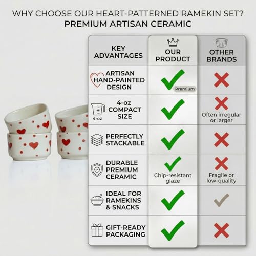 Image of Freakway Ceramic Dip Bowls with Heart Shape Design, White and Red, Set of 2, Microwave Safe, 40 ml