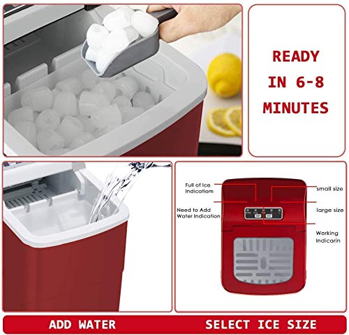 Fabricadora automática de hielo compacta, 26 lb/día de cubos de hielo listos en 6 minutos, portátil para mostrador con cuchara y canasta para hielo miniatura 5