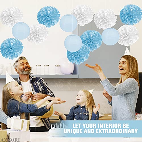 15Pcs Blue Pom Pom Decorations - Blue and White Pom Poms Flowers Decoration Blue Tissue Paper Lanterns Party Decorations - Light Blue Tissue Paper Flowers Decorations Birthday Decorations for Women - Thumbnail 7