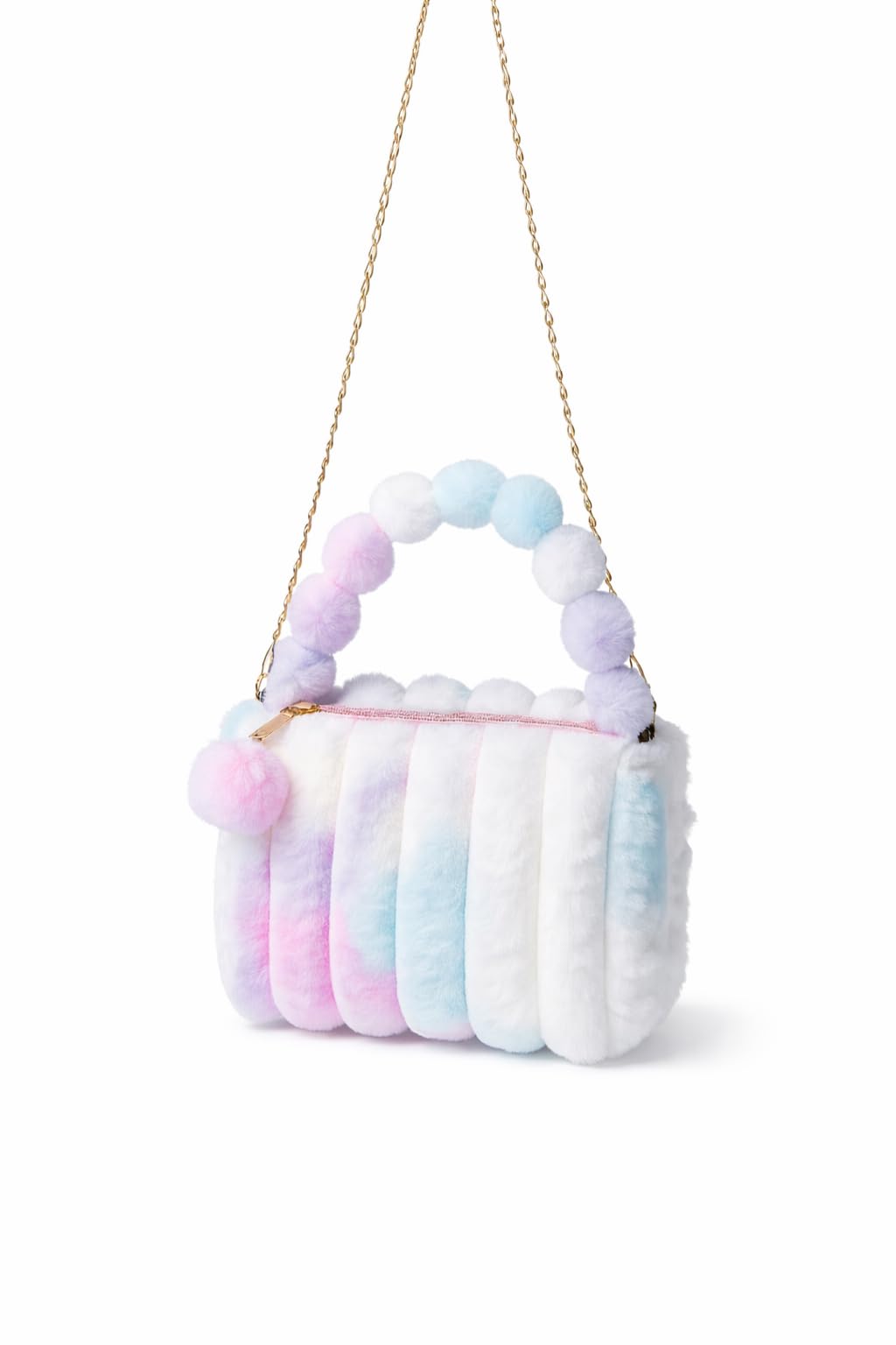 Cute Plush Fur Sling Bag with Chain Strap, Soft Multicolour Faux Fur, Single Zipper Pocket, Pom-Pom Handle Mini Crossbody Purse For Kids And Girls-image-9