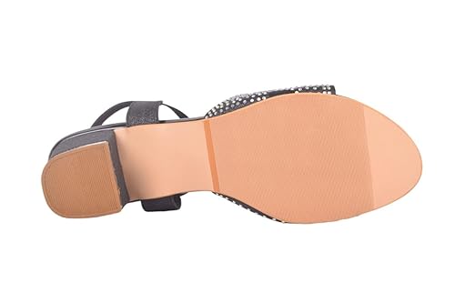 P.B.H. Upper Stone Ankle Strap Heeled Sandal | Embellished Black Heels For Women | Stylish Block Heel Sandal