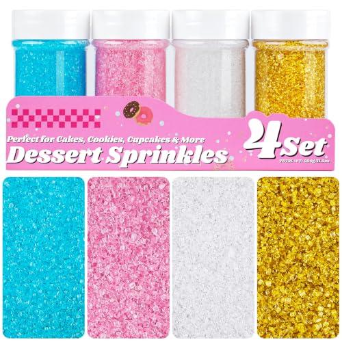Image of Sanding Sugar for Baking, 11.3oz Sparkling Crystal 4 Colors Sugar Sprinkles | Edible White Pink Blue Gold Sprinkles for Cakes Cupcakes Cookies Ice Cream