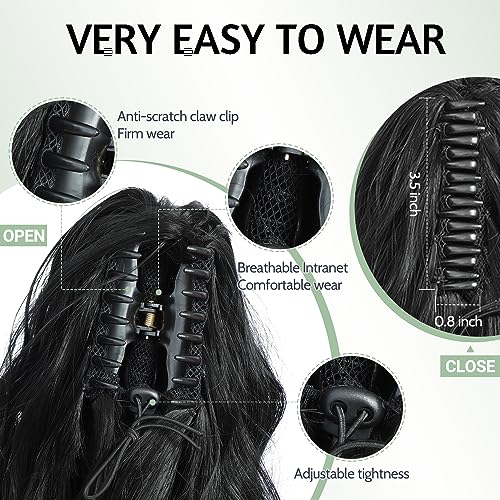 FINE PLUS Ponytail Extension Claw 18inch Clip in Ponytail Hair Extensions for Women Synthetic Curly Wavy Clip in Pony Tail Hair Extensions for Daily Party Use Natural Black Color - Image 4