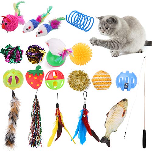 guansheng Juguetes para Gatos,Juguetes para Gatos Pequeños, Gatos Juguetes Palo,Juguetes para Gatos Plumas,Juguetes para Gatos Interactivos,20PCS Juguetes para Paquete de Variedad para Gatitos Cover