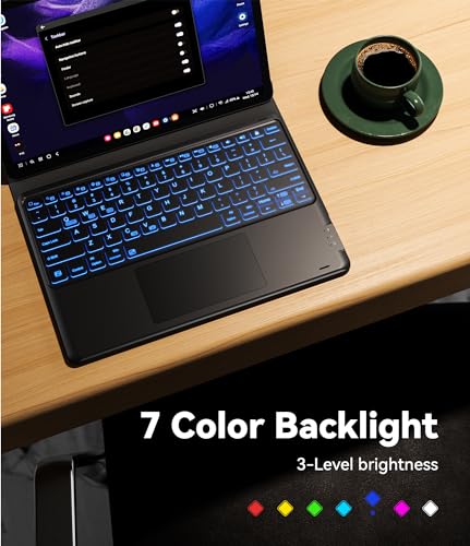 Image of GreenLaw Samsung Galaxy Tab S9 Plus Keyboard case, 7 Color Backlit, Magnetic Detachable, Smart Touchpad, S Pen Holder, SM-X810 /X816B /X818U for Samsung Tab S9+ 12.4 inch 2023, Black