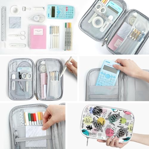 Image of Sea Turtles Colorful Marble Pencil Bag Case Zipper Pencil Holder Organizer Stationary Pen Bag Cosmetic Makeup Bag Pouch Purse for School Office Supplies
