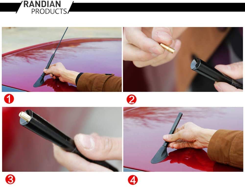 Antenna per Auto in Fibra di Carbonio Nero, Universale per Auto, Mini Corta Antenne Autoradio da 3,5cm per la Rimozione di Elettricità Statica, Miglioramento del Segnale AM/FM