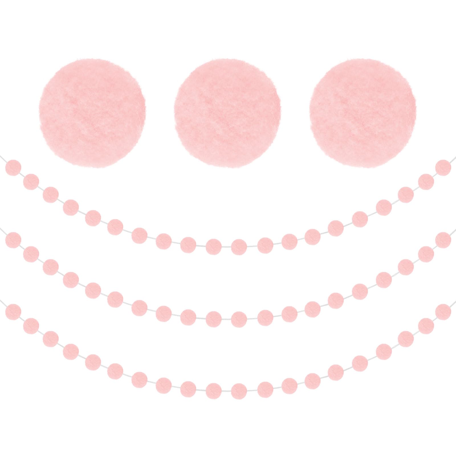 M METERXITY 3-Pack 6.6ft Felt Ball Garland with 20 Balls Light Pink