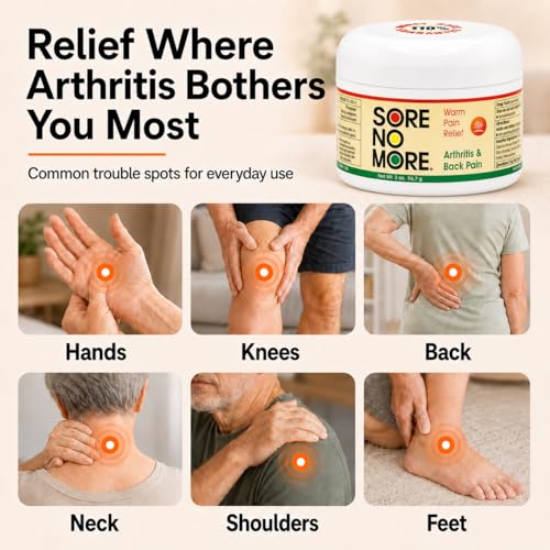 Image of Sore No More Arthritis Pain Reliever Cream - Targeted Warm Relief for Back, Neck, Hands & Feet - Soothing & Fast-Acting Formula for Aches and Pains - Non-Greasy with Orange Aroma - 2 oz