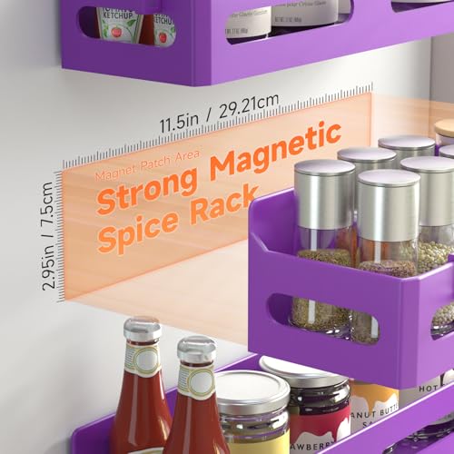 Image of Sevenblue 4-Pack Magnetic Spice Rack for Refrigerator with Hooks, Purple
