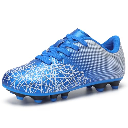 Fulkid Unisex-Kids Firm Ground Girls Soccer Cleats Athletic Outdoor Soccer Shoes for Boys Girls Softball Cleats Boys Football Shoes Blue Size 1.5