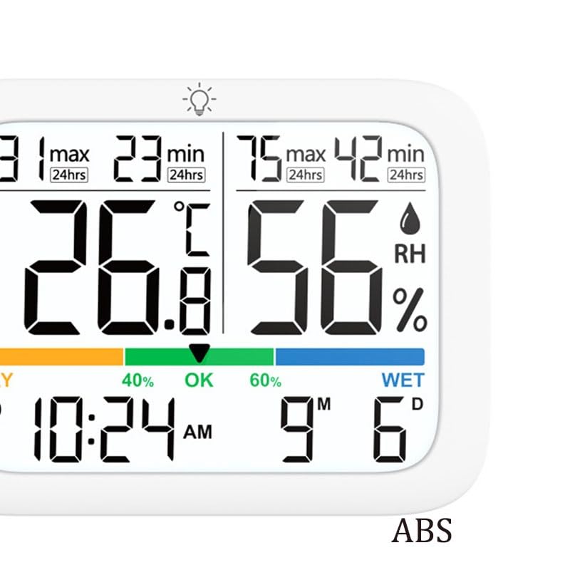 Home Digital Indoor Temperature Humidity Meter with Clock Magnetic Wall Mount for Time Retention