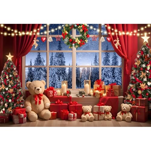 Weihnachts-Fotohintergrund 3x2,1 M – Winter-Szene Mit Schnee, Baum & Hirsch, Vinyl, Faltbar