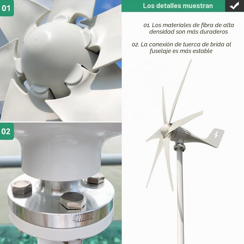 Aerogeneradores, 6 aspas molinos de viento aerogenerador energía 3000W 12V 24V 48V con controlador de carga Mppt for uso doméstico de viento,Turbina Eólica(With Mppt Controller,24V)