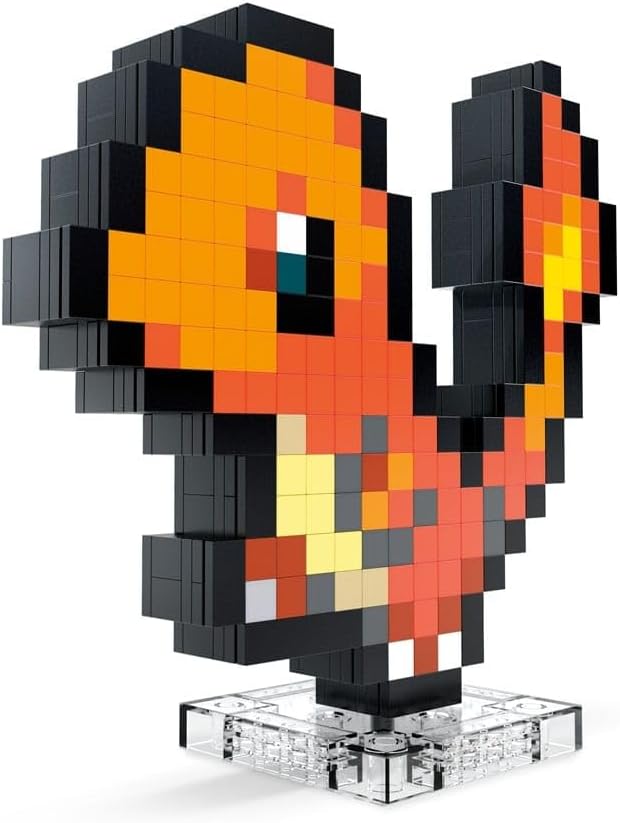 Mega Pokémon Glumanda HTH76 - Buildable Retro Pixel Art Figure with Wall Mount Base for Adult Builders and Collectors