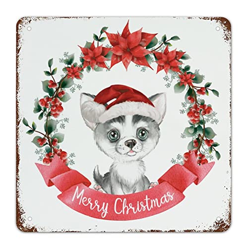 Panneau de Noël en aluminium de qualité supérieure - Couronne rustique pour décoration murale
