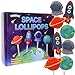 Space Lollipops, Galaxy Themed Birthday Party Treats, Individually Wrapped Candy Rocket, Earth, Saturn & Astronaut Suckers, 18 Pieces