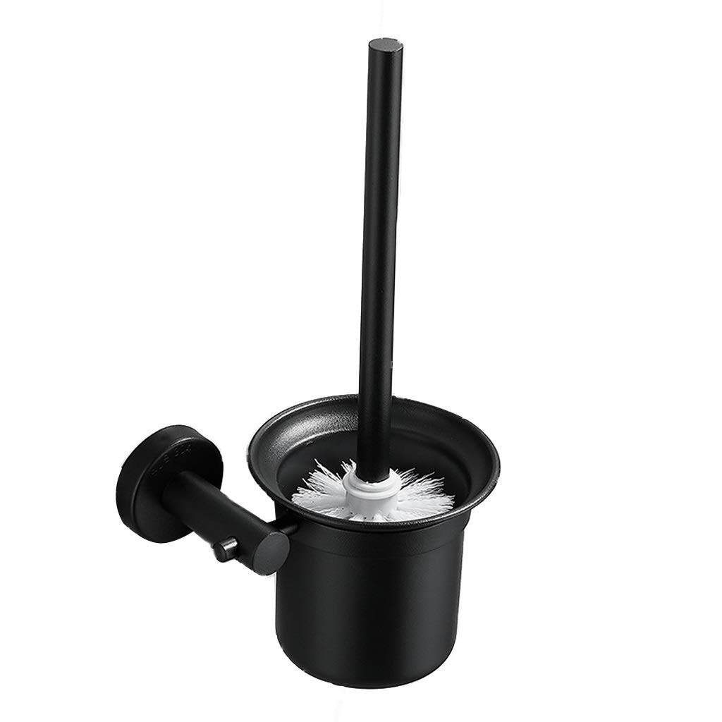 Nff Spazzola E Supporto per La Toilette, Acciaio Inossidabile con Base Pennello per La Toletta Nera A Parete, Manico Lungo con Setole Resistenti Spazzola Igienica 29x9.5 Cm