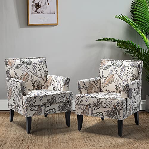 HULALA HOME Modern Accent Chairs Set 2, Printed Armchairs, Orange Grey