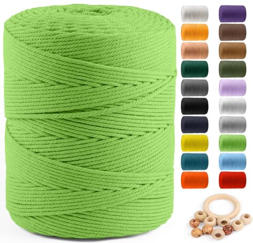 Image of ZUEXT Macrame Cord, Apple Green, 4mm x 547yds Cotton String Macrame Yarn | Natural Handmade, 4 Strands Twisted Cotton Rope, for Craft Wall Hanging Weaving Tapestry Dream Catchers Hanger DIY Gift, 500m