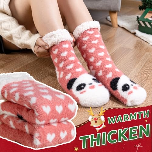 Image of WEVIAS Womens Slipper Fuzzy Socks Winter Thermal Cozy Warm Fleece Lined Non Slip Fluffy Thick Soft Sleep Cabin Socks With Grips