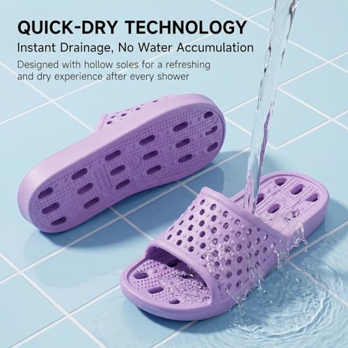 Image of clootess Shower Shoes Slide for Men and Women Holes Bath Slipper Bathroom Sandal Pool Gym College Dorm Non-Slip