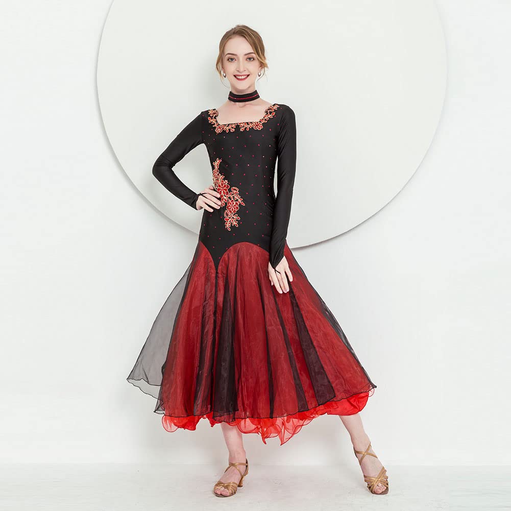 ROYAL SMEELA Vestito Sala Nero Abiti Ballo Sociale Vestito Danza Valzer Tango Vestito da Tango Donne Vestito da Sala Vestiti Ballo Moderno Vestito Valzer Foxtrot Vestiti da Ballo Standard Nazionale