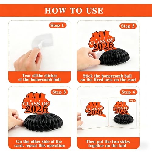 Image of Graduation Decorations 2026, 10PCS Graduation Centerpieces for Table Orange Black Graduation Party Decorations Class of 2026 Congrats Grad Honeycomb Centerpieces Table Decor Graduation Party Supplies