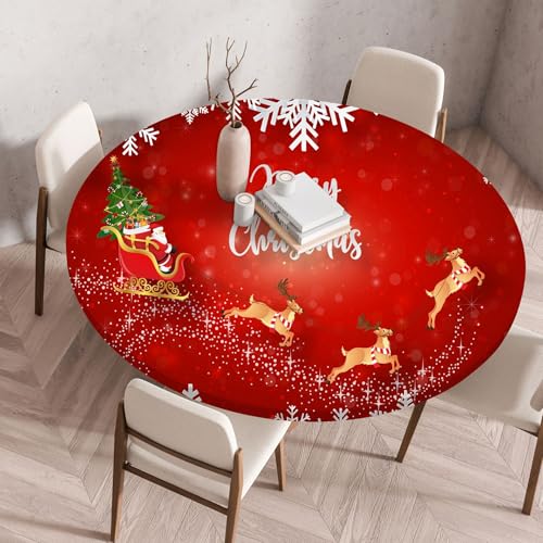 Highdi 3D Mantel Redondo con Bordes Elástica, Mantel Mesa Redonda Ajustable Protector de Mesas Redondas Manteles Antimanchas para Picnic Comedor Cocina (120cm,Sombrero de Navidad 8)