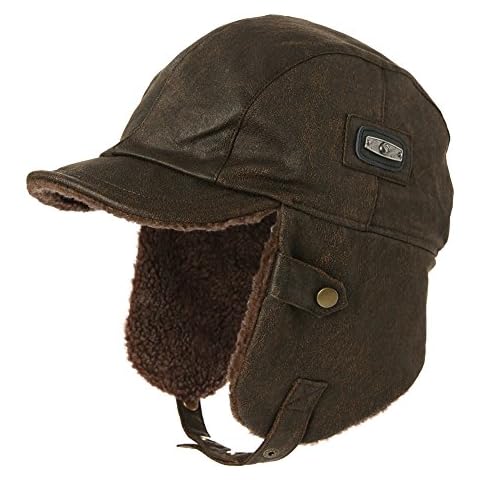 Comhats Oversize Waterproof 3XL XXXL Pilot Cap for Men Winter Aviator Earflap Hat Adult Brown Faux Leather Trapper Trooper Extra Large Big Heads Cover