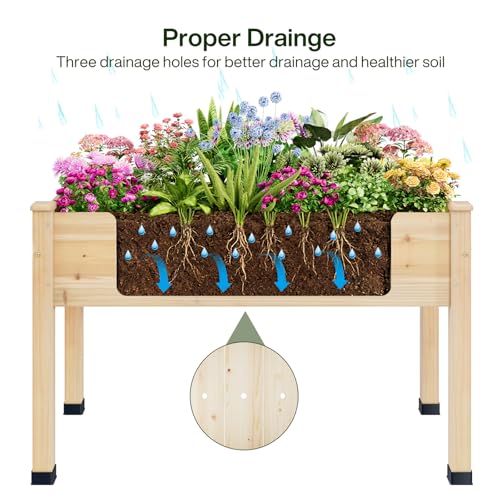 Image of Wood Raised Garden Bed, 48x24x30in Elevated Wooden Planter Box with Legs Standing Growing Bed for Backyard, Patio, Balcony with Bed Liner, 200 Pound Capacity