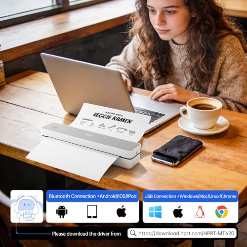 Image of HPRT MT610 Portable Printer Wireless for Travel, Inkless Thermal Printer for iOS /Andorid /Laptop, Support Thermal Paper & Labels,Supports 8.5 inchx 11 inchUS Letter & A4, A5 for Office /School /Vehicles Grey