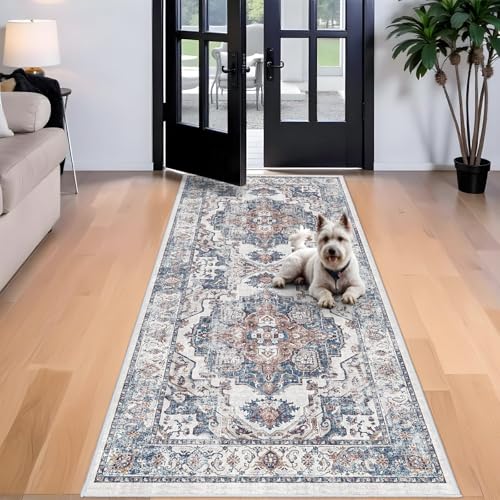 4x6 Living Room Area Rugs: Washable Boho Bedside Rugs Non-Slip Low Pile Small Carpet for Kitchen Bedroom Non-Shedding Floor Mat for Kids Room Office Dining Room(4x6,Brick)